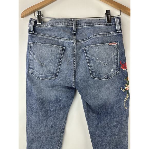 Hudson Nico Mid Rise Ankle Embroidered Distressed Skinny Jeans Women's Size 27 - Picture 12 of 14